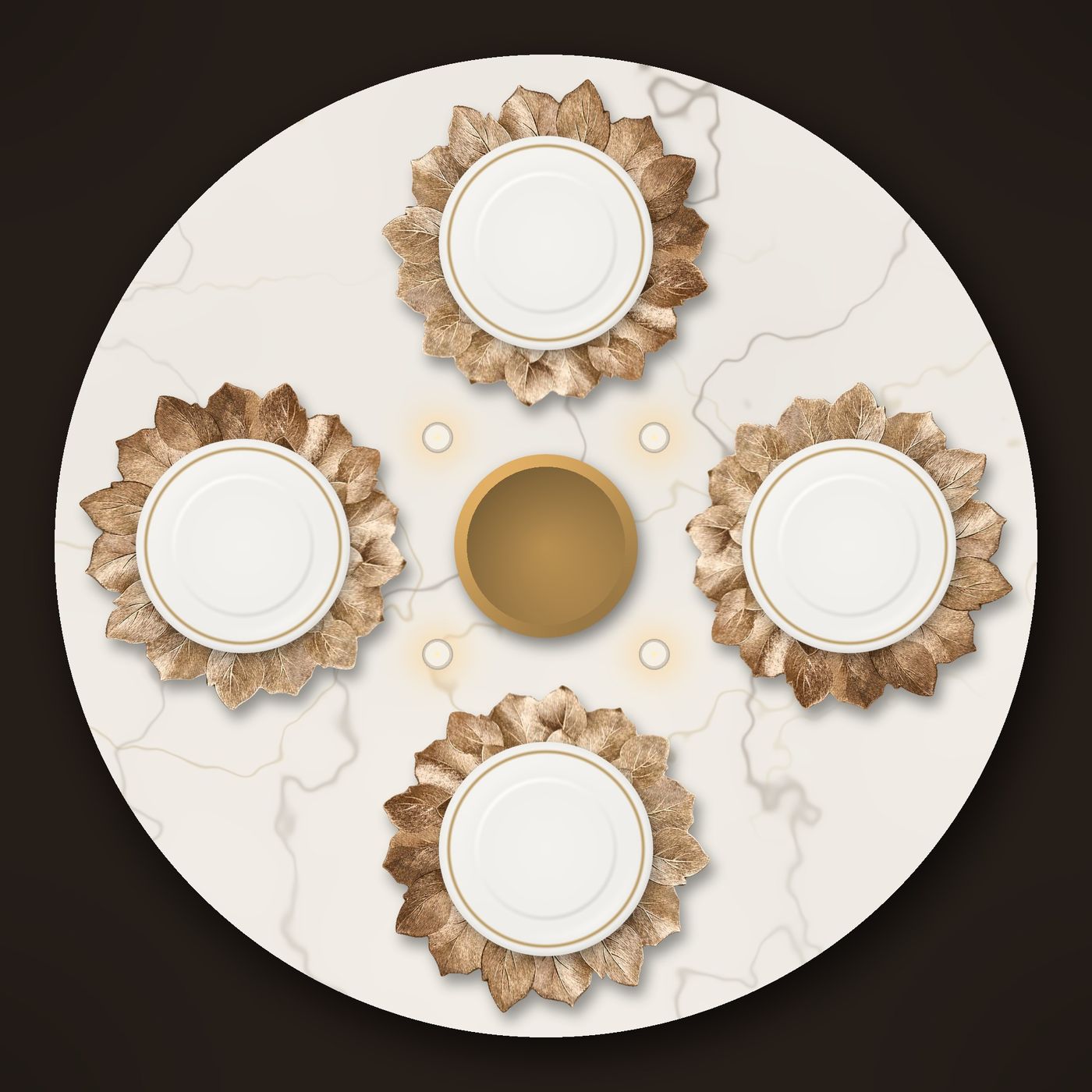 Round table set for four with Kundan Blossom placemats